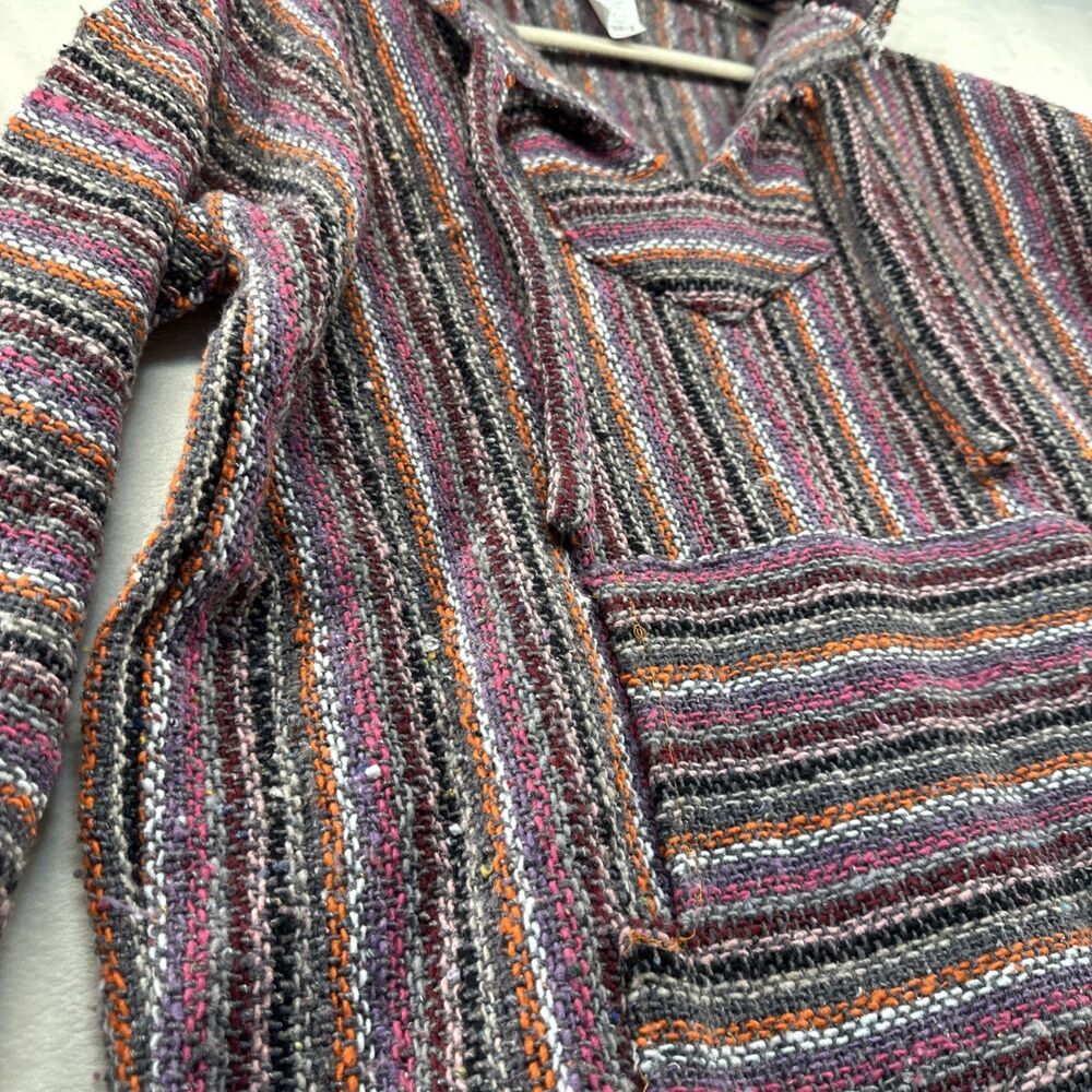 San Jose Baja Hoodie Womens L Pink Mexican Southwest Wool Blend Striped Pullover